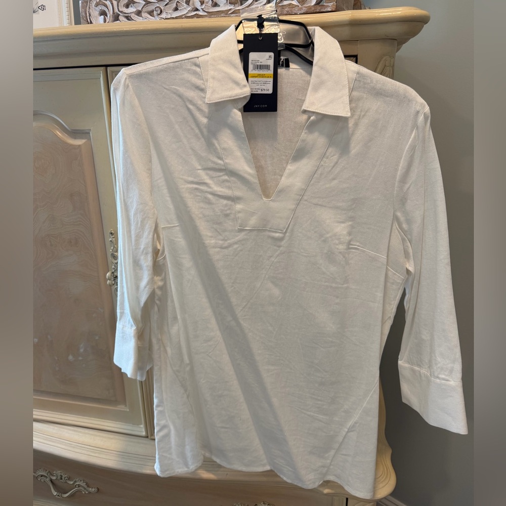 Jones New York Ivory V-Neck linen Top